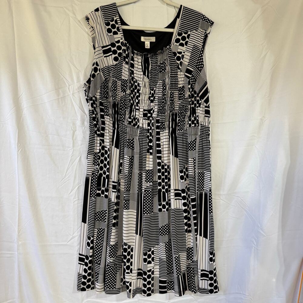 Plus Size Black White Geometric Print Sleeveless Midi Dress Size 18 Work Church